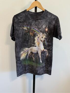 The Mountain Unicorn Castle Black Tie-Dye Graphic Tee Rainbow Fairy MagicalSmall